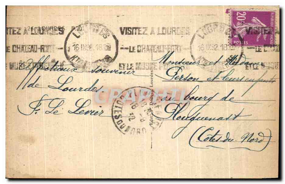 CPA Lourdes A La Grotte Miraculeuse J'al prie pour vous — Verso