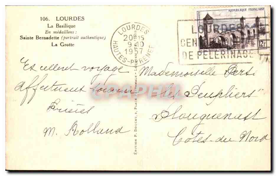 CPA Lourdes La Basilique Sainte Bernadette La Grotte — Verso
