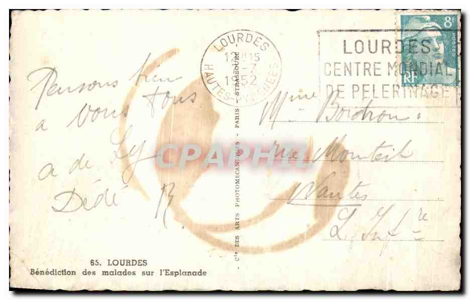 CPA Lourdes Benedictions des malades sur L'Esplanade — Verso