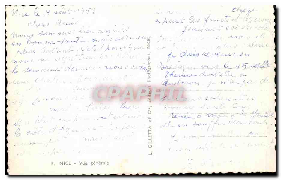 CPA Nice Vue Generale  — Rückseite