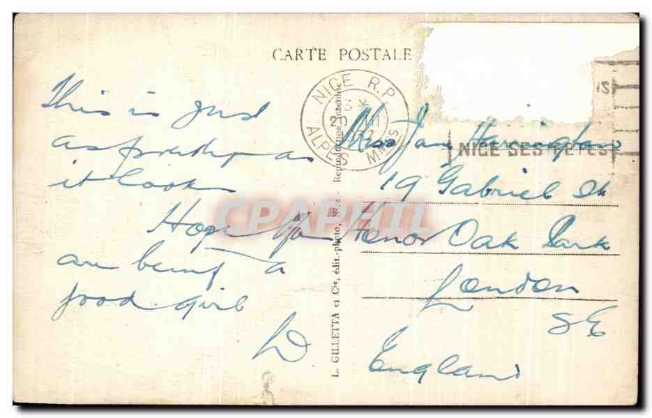 CPA Cannes Le Casino Les Hotels — Rückseite