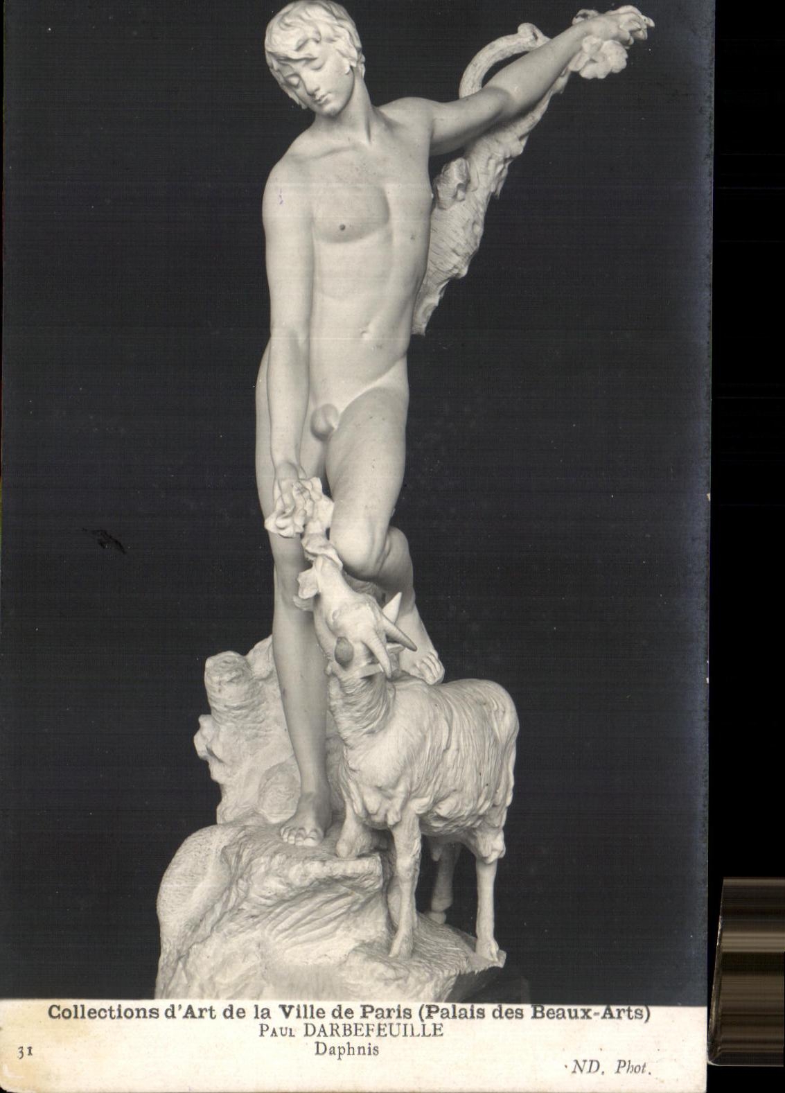 Daphnis — statue de marbre dans les Collections d'Art de la Ville de Paris (Palais des Beaux-Arts) — Paul Darbefeulle, n°31