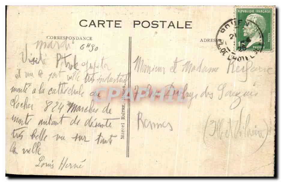 CPA Rouen Gare de La Rue Verte — Rückseite