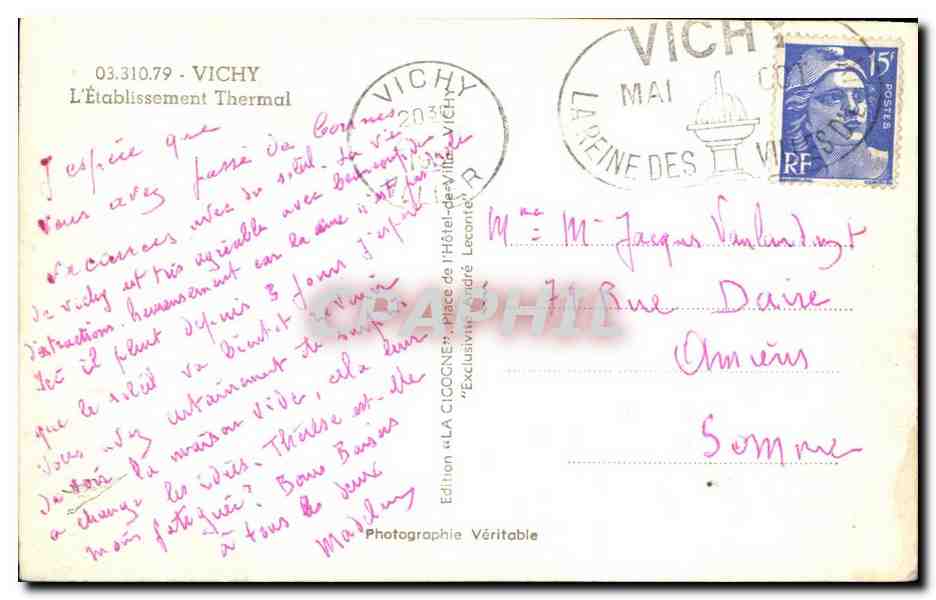CPA Vivhy L'Etablissement Thermal — Verso