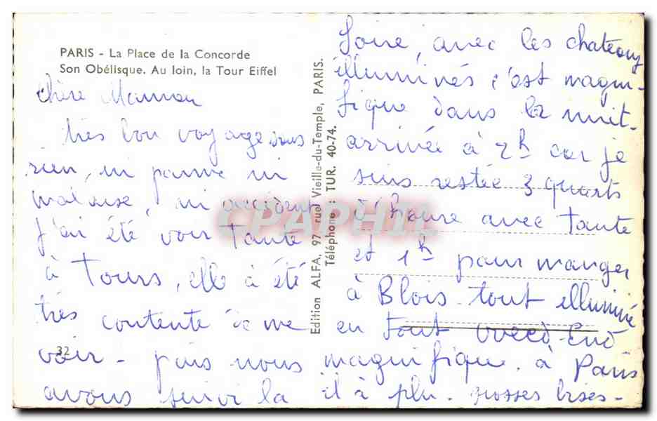 CPA Paris La Place De La Concorde Son Obelisque au Loin La Tour Eiffel — Verso