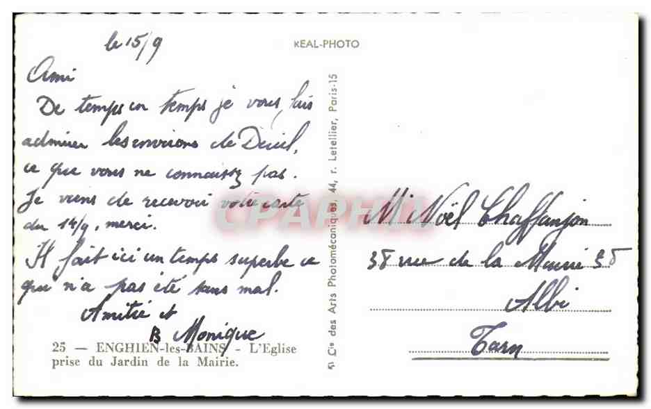 CPA Enghien Les Bains L'Eglise Prise Du Jardin De La Mairie — Back
