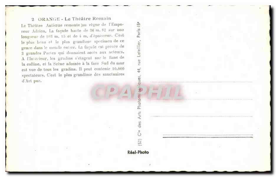 CPA Orange Le Theatre Romain Le Theatre Antique  — Rückseite