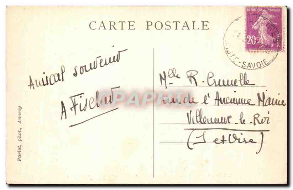Lac d'Annecy — Montagne d'Entreverne et le Charbon — Sites pittoresques de Savoie — éditeur Duingt, n° 303 — Verso