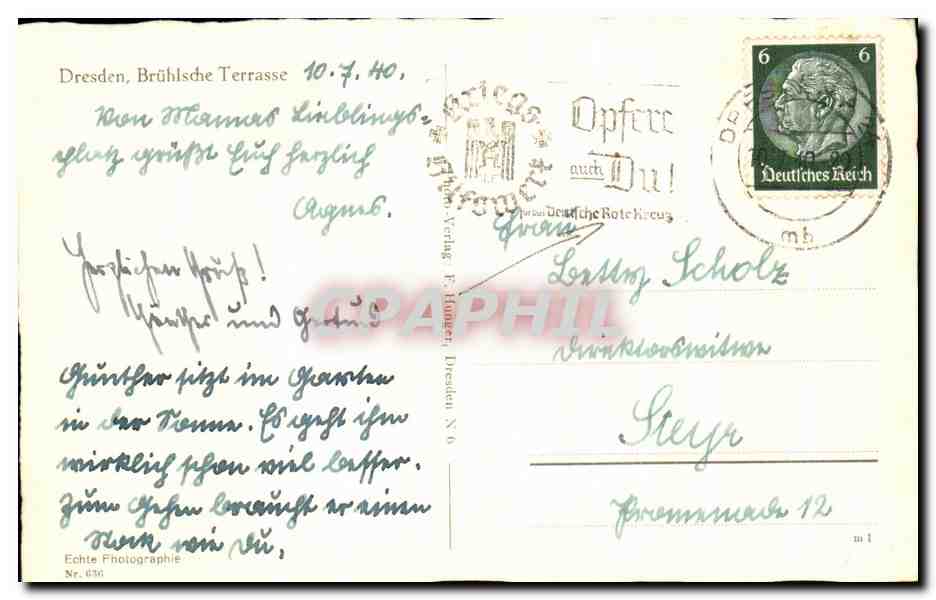 CPA Dresden Bruhlsche Terrasse — Rückseite