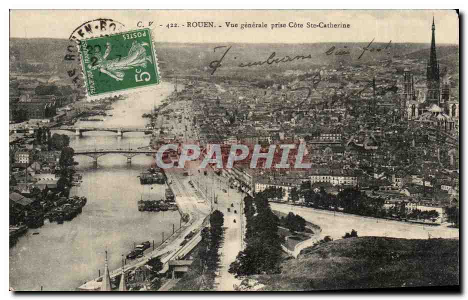 CPA Rouen Vue generale Prise Cote Ste Catherine