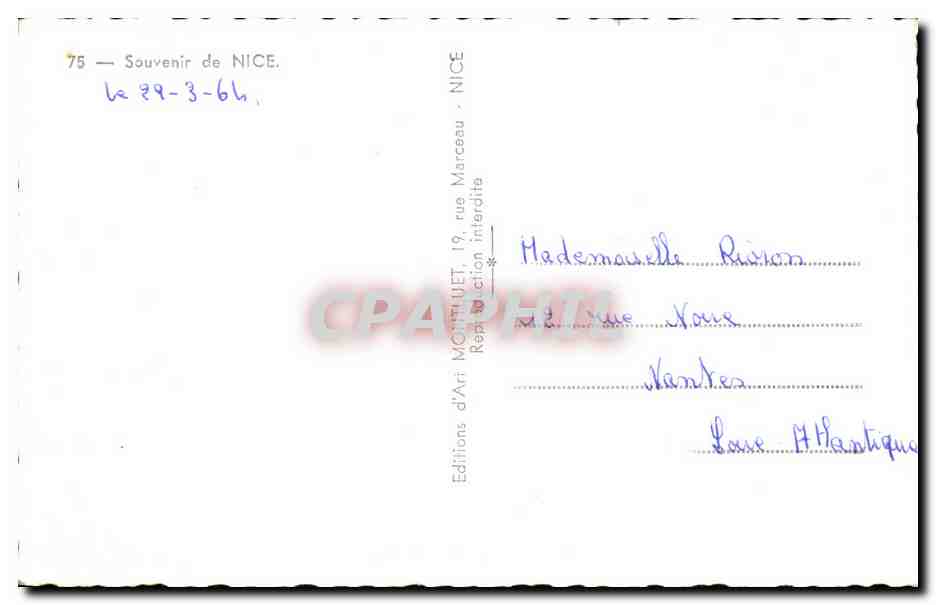 CPA Souvenir de Nice — Verso