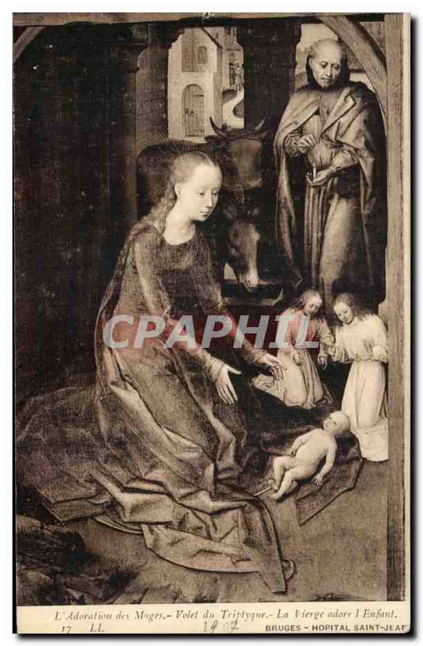 CPA Bruges Hopital Saint Jean L'adoration des mages Volet du tryptique La vierge adore l'enfant 