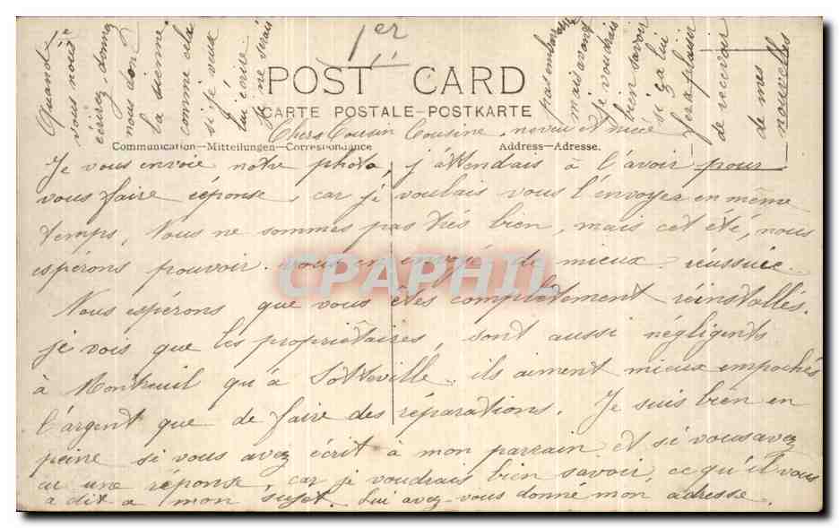 CARTE PHOTO Femme et famille  — Rückseite