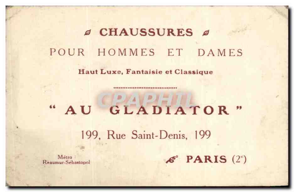 Carte de visite Chaussures Pour Hommes Et Dames Au Gladiator Rue Saint Denis Paris 