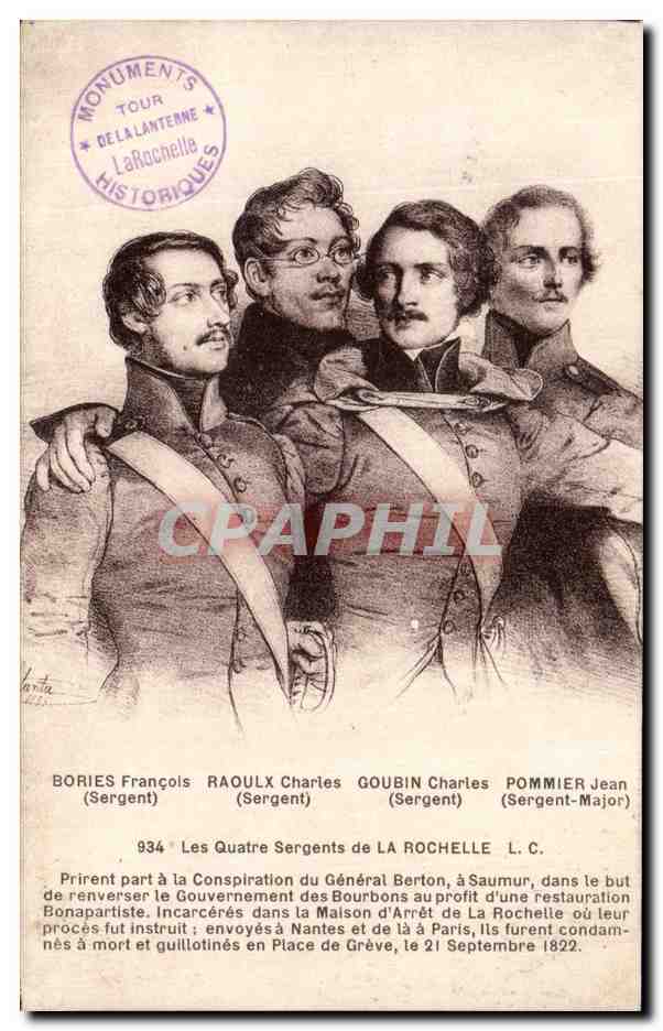Les Quatre Sergents de La Rochelle — Conspiration du Général Berton — Éditeur Tour de La Lanterne, n° 934