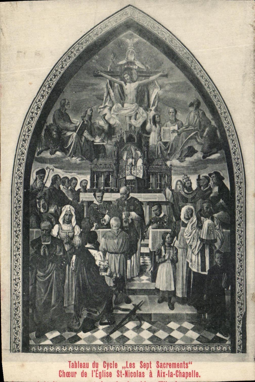 CPA Tableau du cycle Les Sept Sacrements Choeur de l'Eglise st Nicolas a Aix a Chapelle