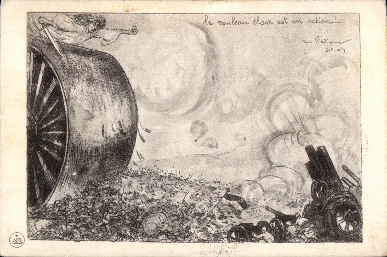 Le rouleau slave est en action! — caricature de Radiguel — 1914
