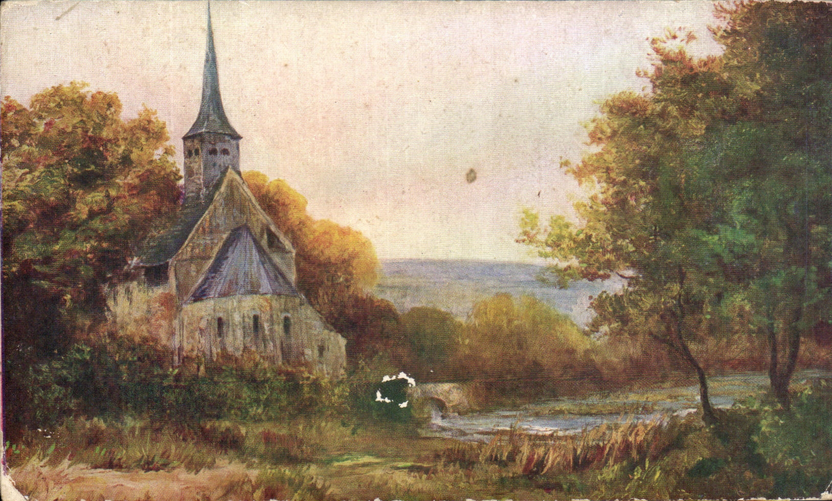 Église de Sainte-Croix-sur-Mer — vue d'automne — éditeur inconnu