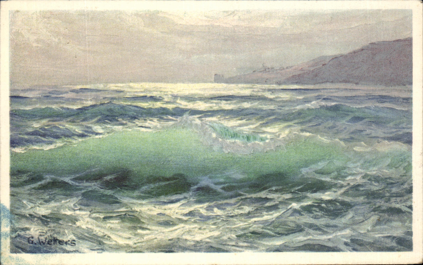 Vague en mer — peinture à l'aquarelle — G. Wetterers