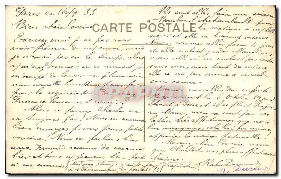 CARTE PHOTO bois Joli 1933 — Rückseite