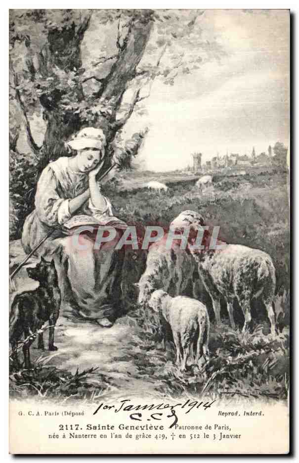 CPA Sainte Genevieve Patronne De Paris Nee A Nanterre En 429 Moutons Chien Fileuse 