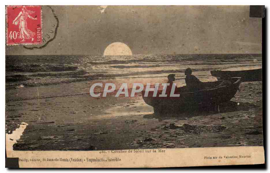 Coucher de Soleil sur la Mer — St Jean-de-Monts (Vendée) — éditeur Hailly, n°486