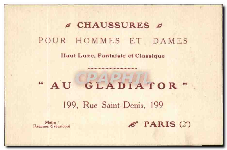 Carte de visite Chaussures Pour Hommes Et Dames Au Gladiator Rue Saint Denis Paris Reaumur Sebastopol