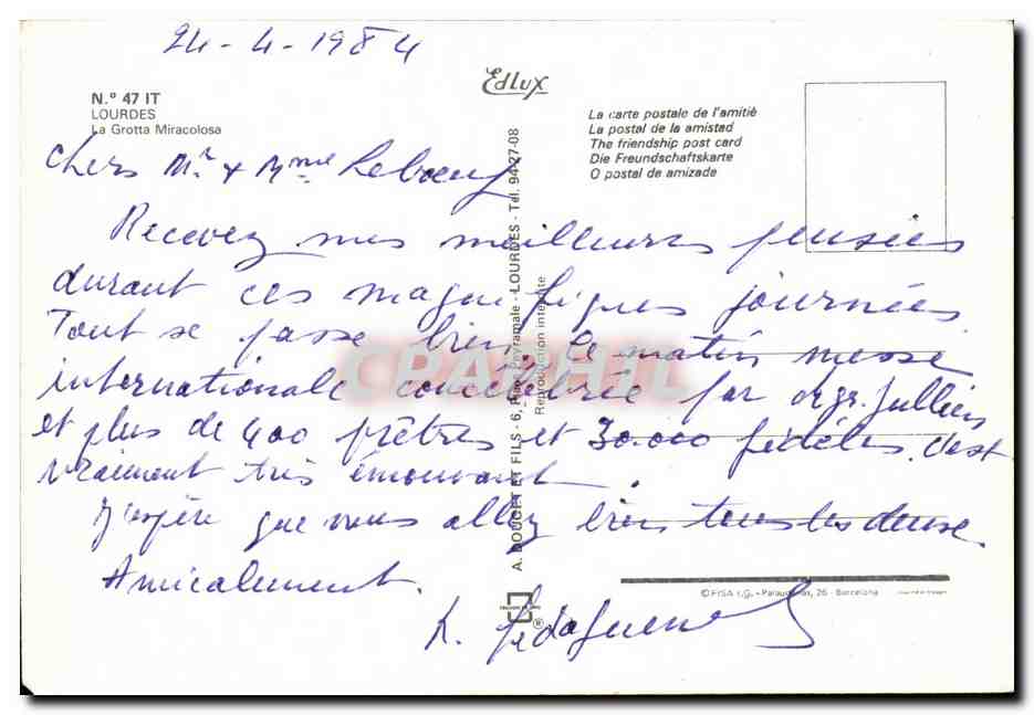 CPM Lourdes Alla Gratta Benedetta — Verso