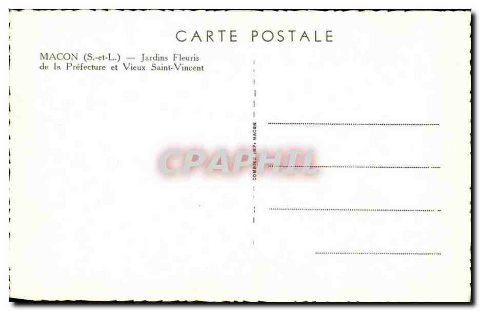 Mâcon (S.-et-L.) — Jardins Fleuris de la Préfecture et Vieux Saint-Vincent — éditeur Combles, Mâcon — Verso