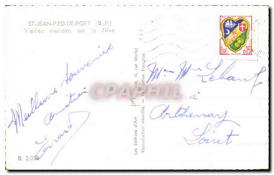 St-Jean-Pied-de-Port — Vieilles maisons sur la Nive — Editions d'Art Martel, B. 2.058 — Achterkant