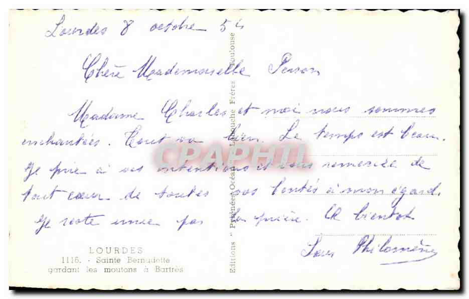 CPA Souvenir De Lourdes Sainte Bernadette gardant les moutons a Bartres — Verso