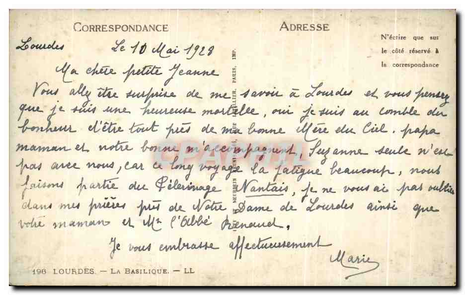 CPA Lourdes La Basilique — Verso