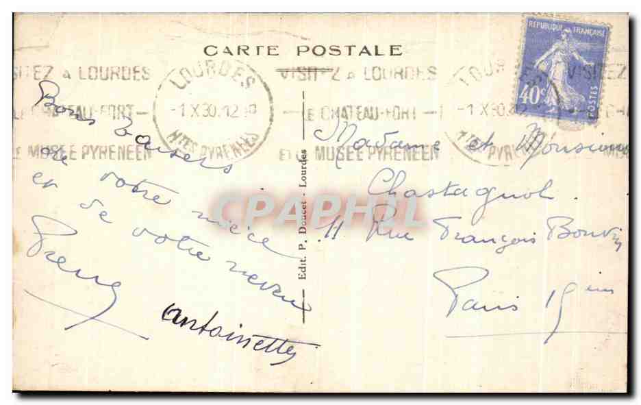 CPA Souvenir de Lourdes — Verso