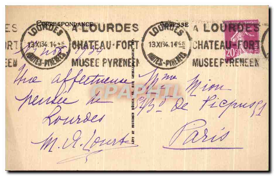 CPA Lourdes La Basilique et la Grotte — Verso