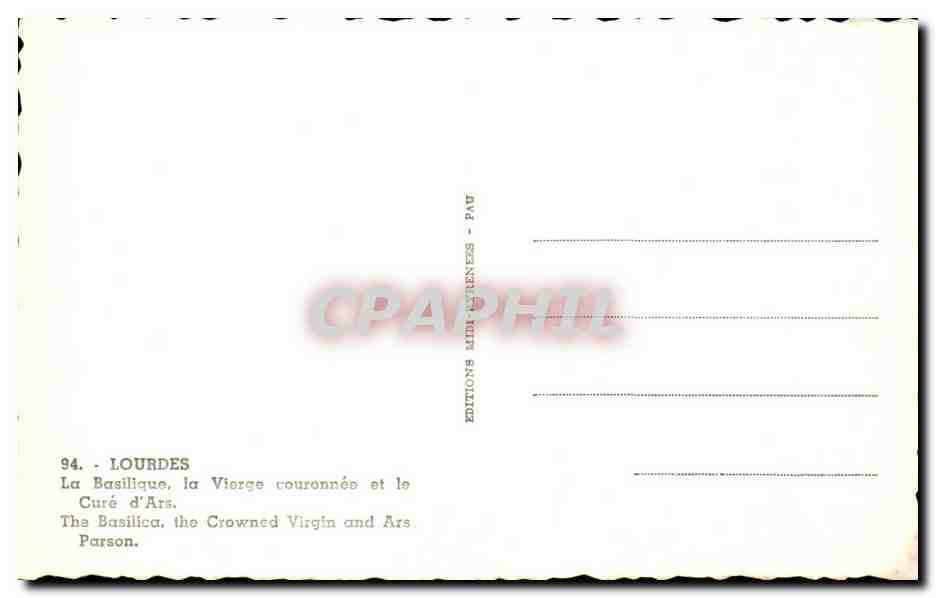 CPA Lourdes La Basilique la Vierge Couronnee et le Cure d'Ars  — Verso