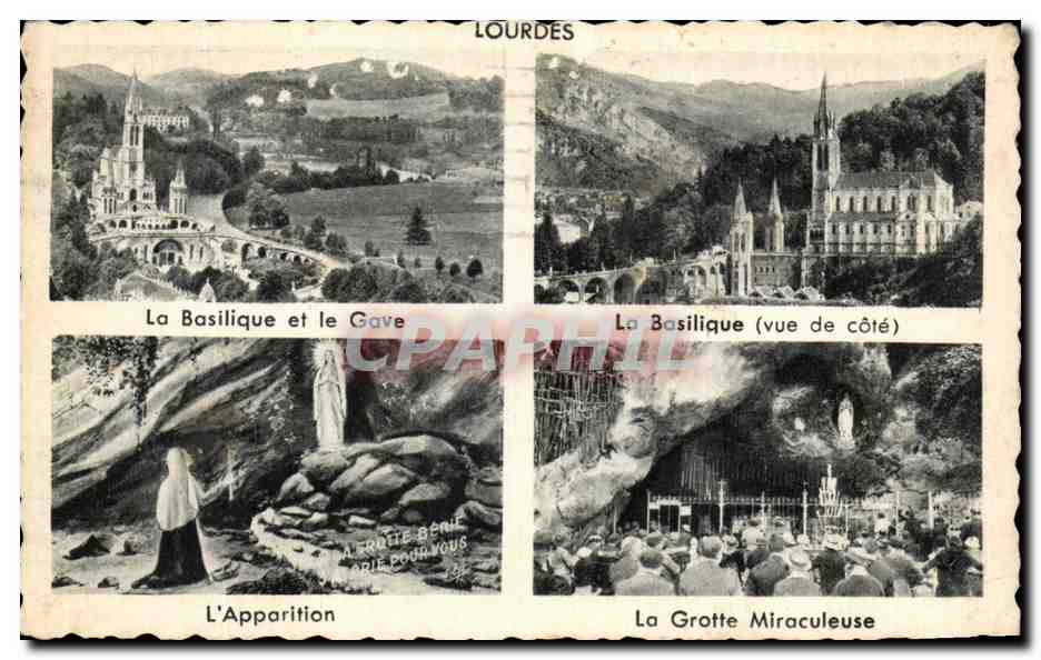 CPA Lourdes La Basilique et le Gave Apparition Basilique Grotte miraculeuse