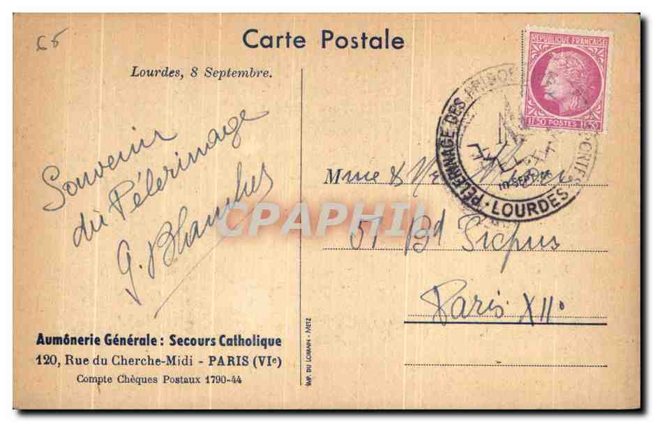 CPA Lourdes Prisonniers et deportes Pelerinage  — Verso