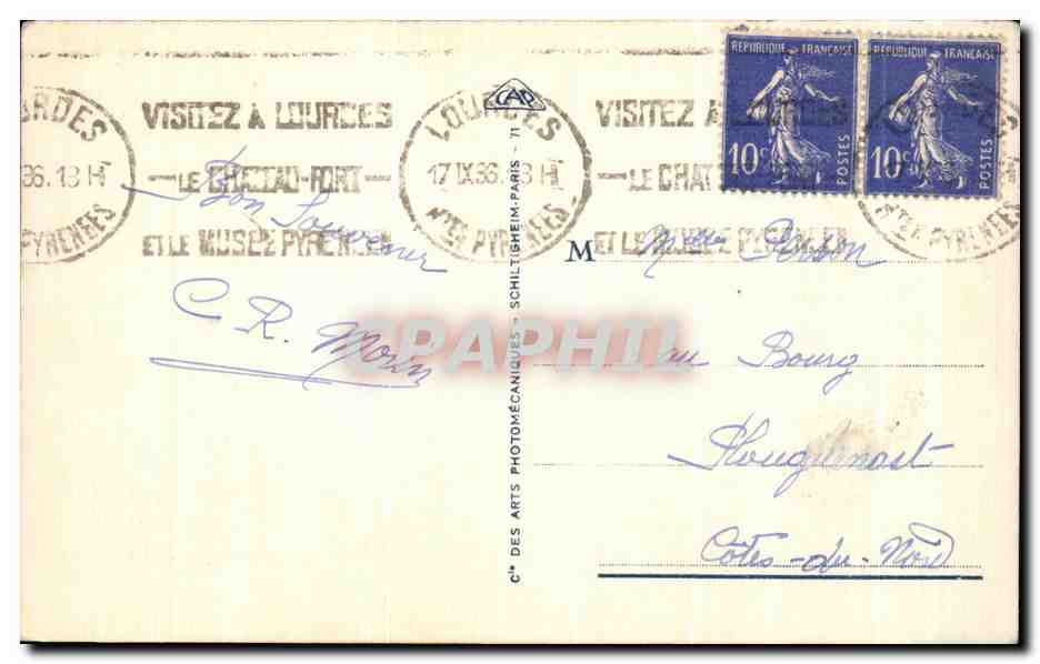 CPA Lourdes La Basilique et le Gave — Verso
