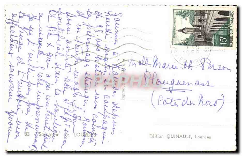 CPA Lourdes Souvenir du Centenaire des Apparitions — Verso