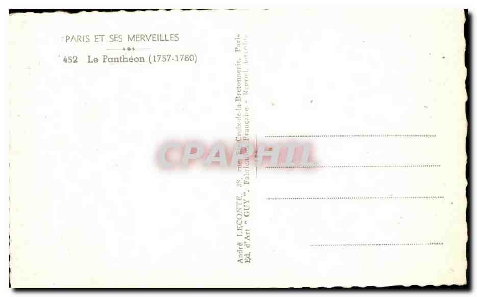 CPA Paris Et Ses Merveilles Le Pantheon — Rückseite