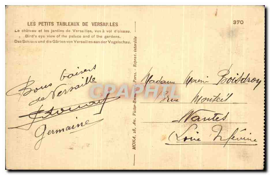 CPA Les Petits Tableaux De Versailles Le chateau et les jardins  — Verso