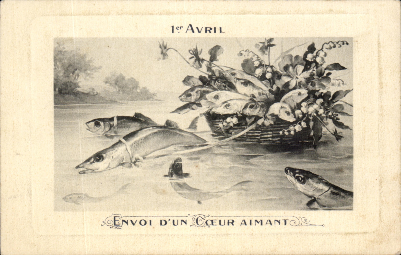 CPA Avril Envoi D'Un Coeur Aimant Poissons 