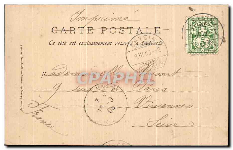 CPA La dent du Midi vue Prise de Leysin — Rückseite