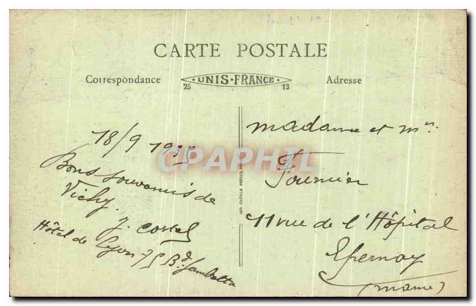 CPA Vichy Pavillon des Celestins — Verso