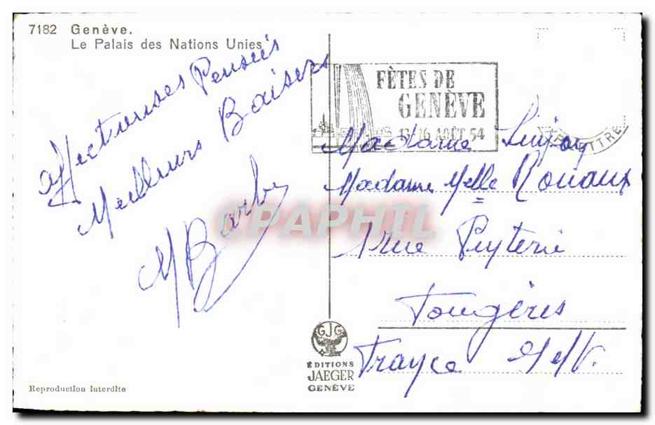 CPA Geneva Le palais des Nations Unies — Rückseite
