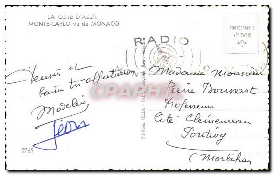 CPA La Cote D'Azur Monte Carlo Vu de Monaco — Verso