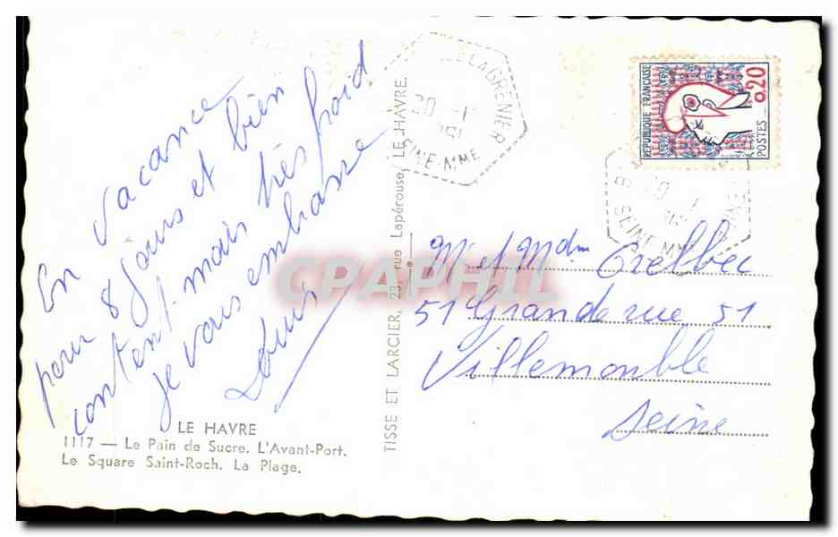 CPSM Le havre Le pain de sucre l'avant port le square Saint Roch la plage  — Verso