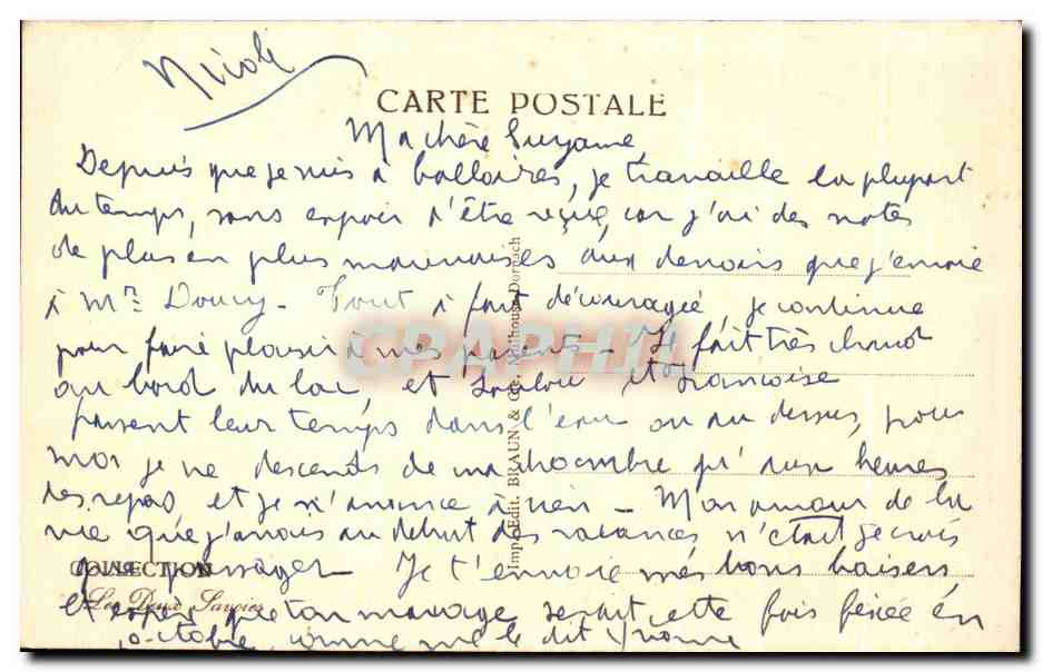Lago d'Annecy — Il Castello di Duingt — Editore stampa Ed. Braun & Cie, Neufchâtel-Doroch — Verso