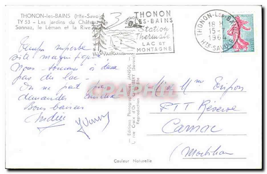 CPA Thonon Les Bains Les Jardins du Chateau de Sonnaz le Leman et la Rive  — Verso