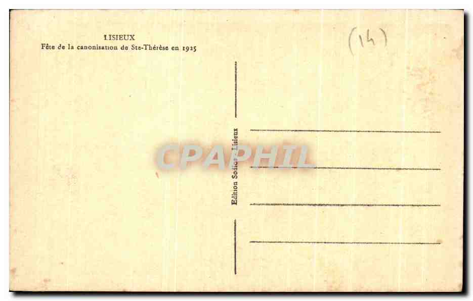 CPA Lisieux Fete de la Canonisation de Ste Therese en 1925 — Verso